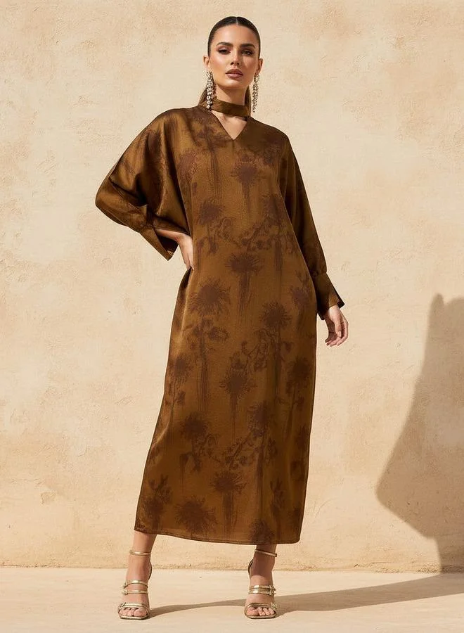 ايكونيك Iconic Printed Kaftan Dress with Keyhole Neck